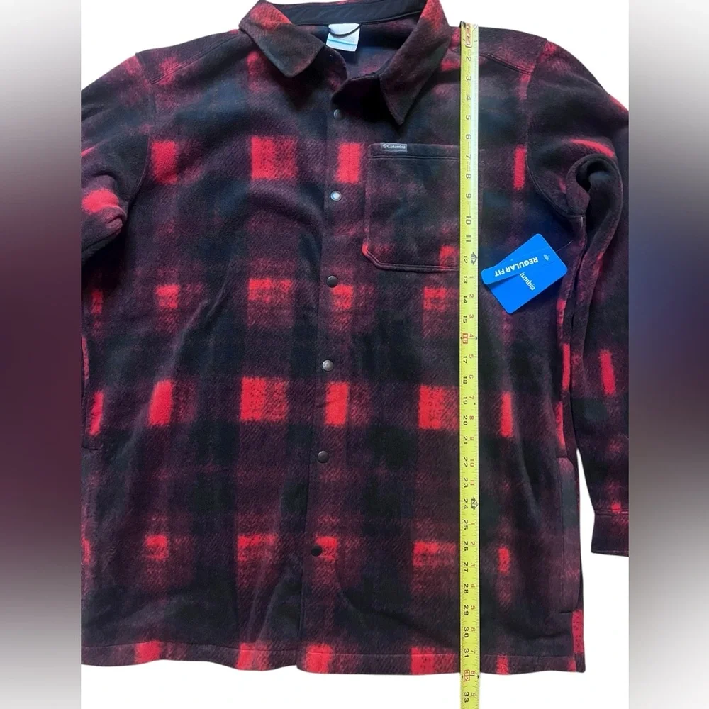 Columbia Mens Large Tall Steens Mountain Fleece Shirt Jacket Red Plaid Red Black